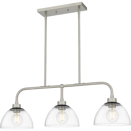 Halsey 3 Light Island Light, Brushed Nickel/Clear Rain Glass