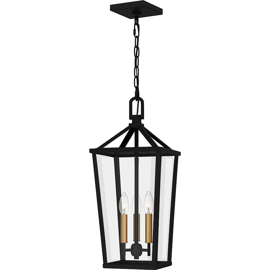 Quoizel Hull 3 Light 22" Outdoor Lantern, Black/Clear Beveled - HUL1909MBK