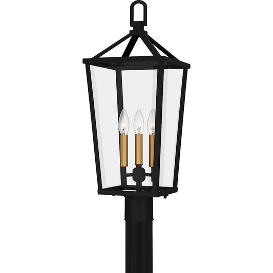 Quoizel Hull 3 Light 25" Outdoor Lantern, Black/Clear Beveled - HUL9009MBK