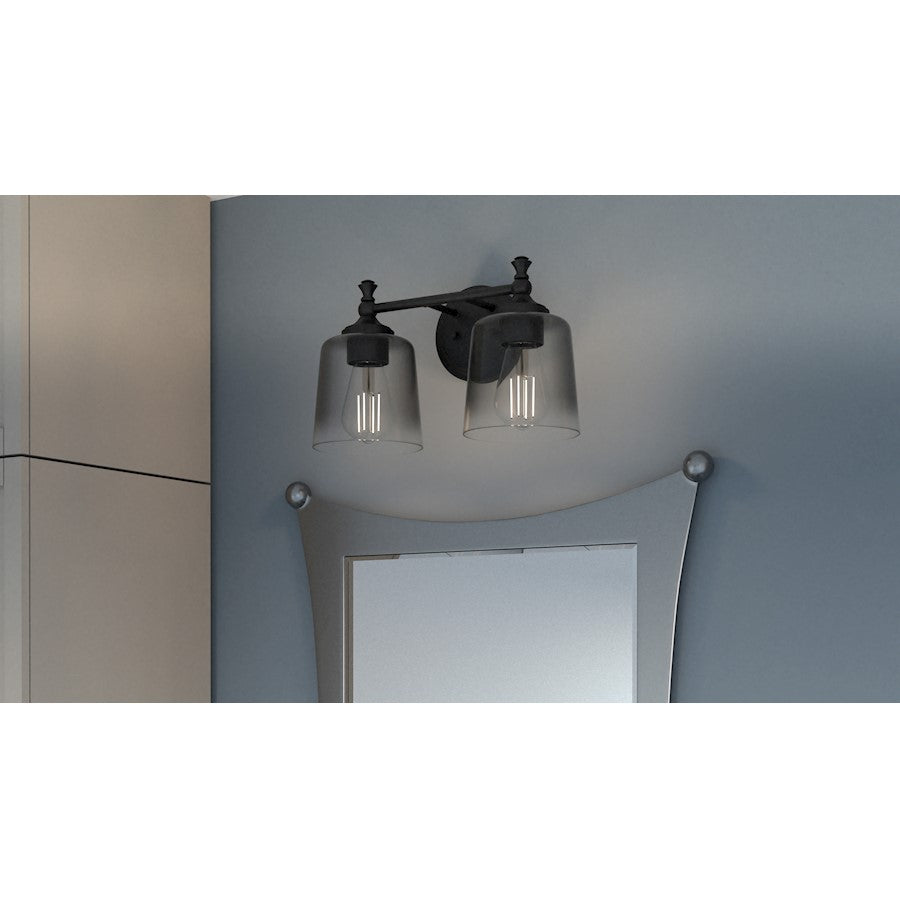 Jenson 2 Light Bath Light, Matte Black/Smoke