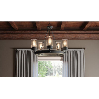 Quoizel Kelleher 5 Light Chandelier, Distressed Iron/Clear - KEL3525DO