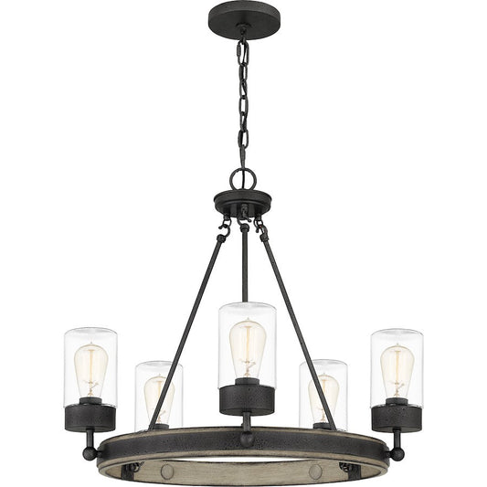 Kelleher 5 Light Chandelier, Distressed Iron/Clear