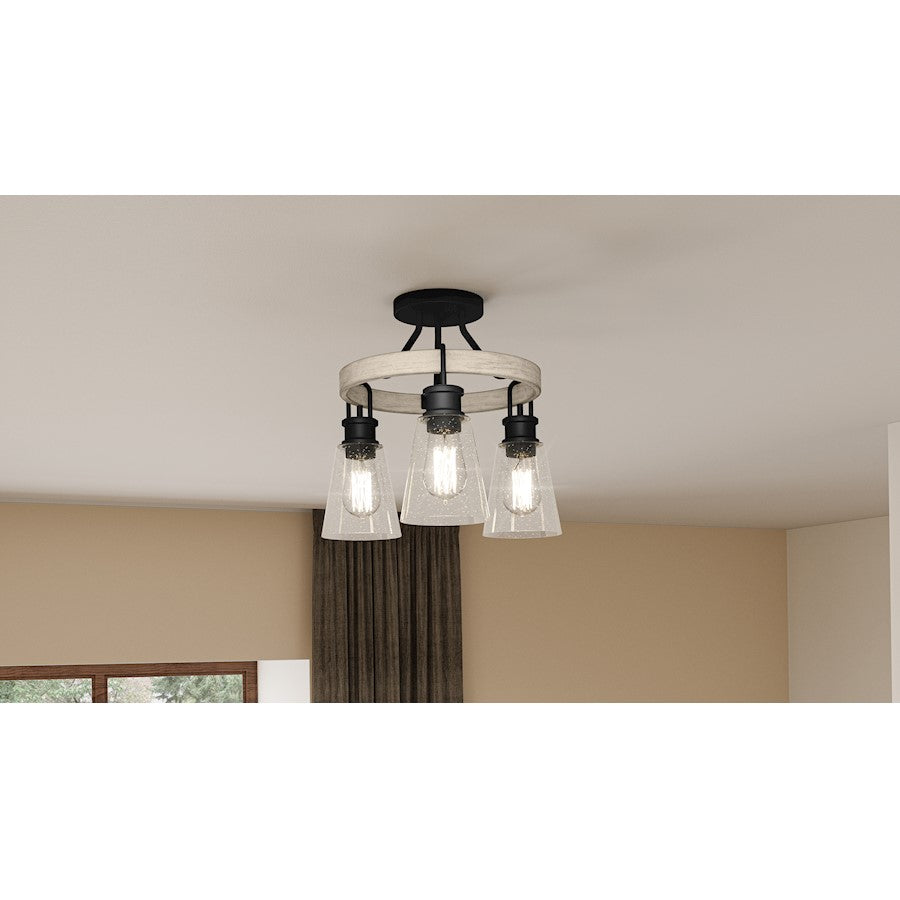 Kingsbridge 3 Light Semi-Flush Mount, Earth Black/Seeded