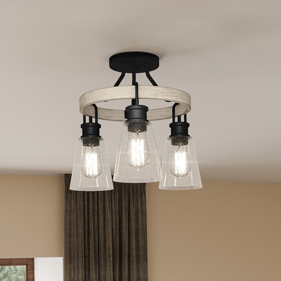 Kingsbridge 3 Light Semi-Flush Mount, Earth Black/Seeded