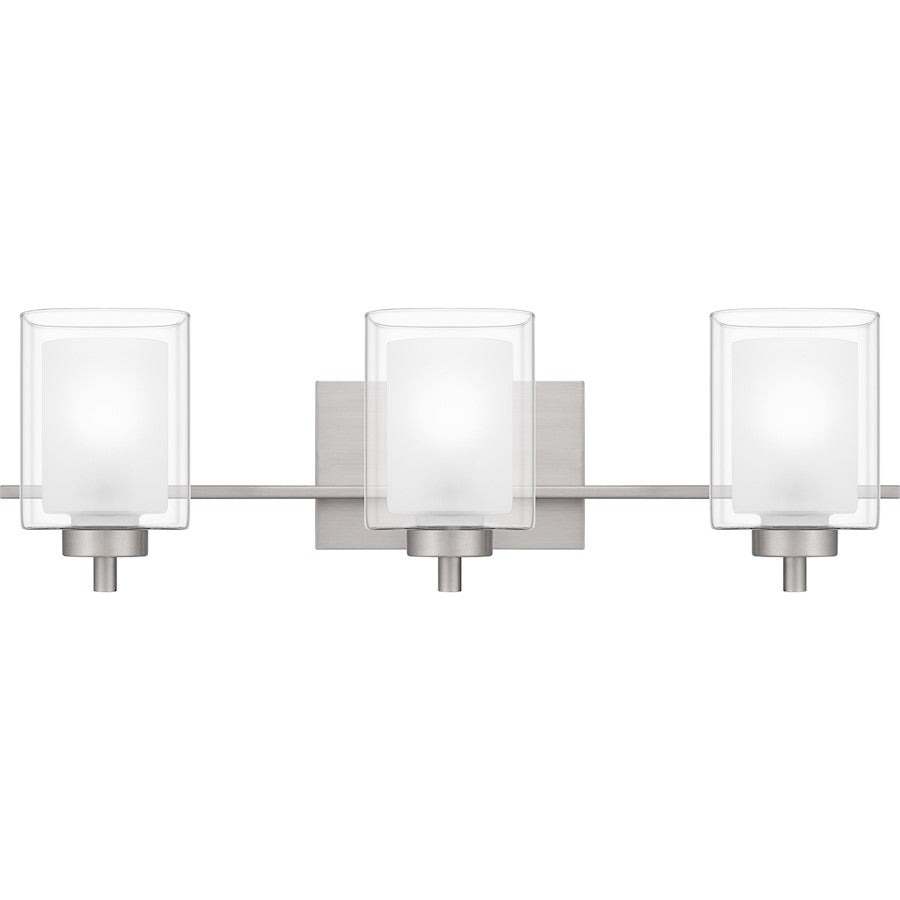 Quoizel Kolt 3 Light Bath Light, Nickel/Clear/Sandblasted Interior - KLT8903BN