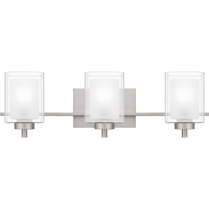 Quoizel Kolt 3 Light Bath Light, Nickel/Clear/Sandblasted Interior - KLT8903BN