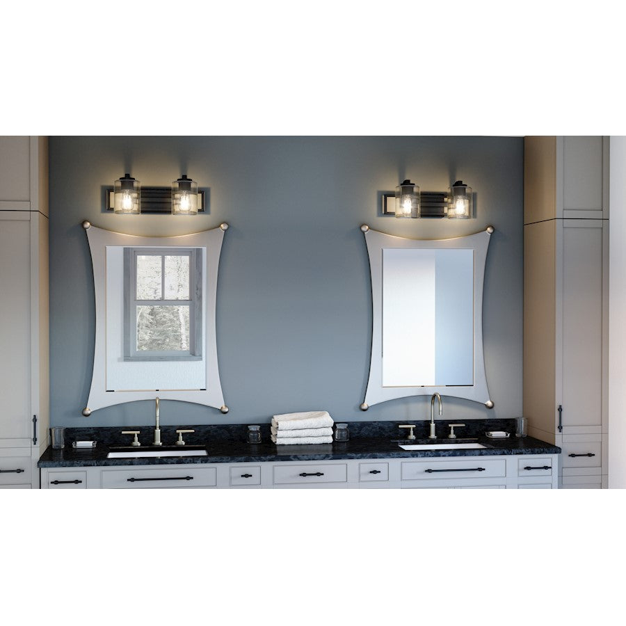 Lansdowne 2 Light Bath Vanity, Matte Black/Clear