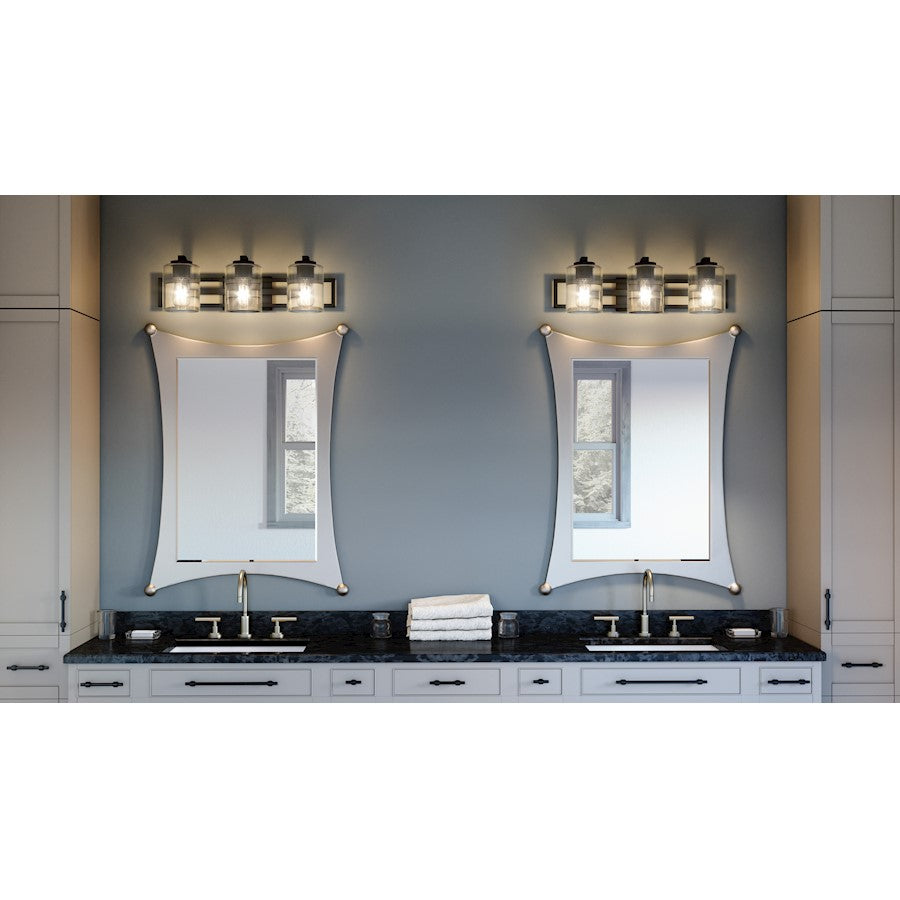 Quoizel Lansdowne 3 Light Bath Vanity, Matte Black/Clear - LANS8624MBK