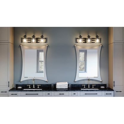 Lansdowne 3 Light Bath Vanity, Matte Black/Clear