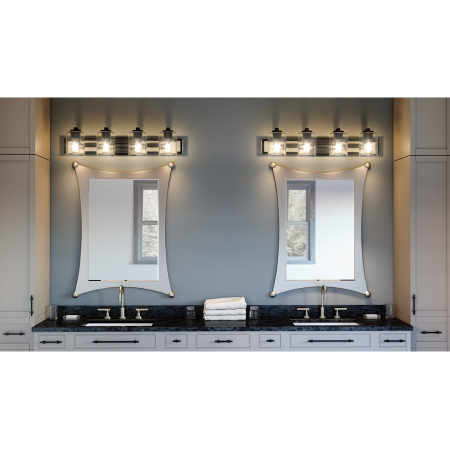 Lansdowne 4 Light Bath Vanity, Matte Black/Clear