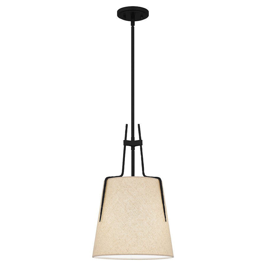 Leona 1 Light Mini Pendant, Matte Black/Fabric Shade