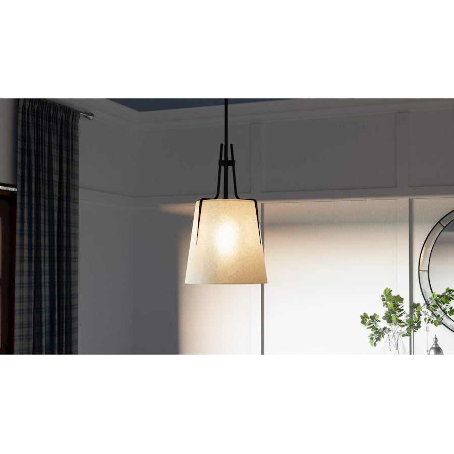 Leona 1 Light Mini Pendant, Matte Black/Fabric Shade