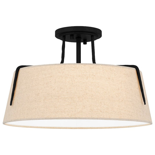 Leona 3 Light Semi-Flush Mount, Matte Black/Fabric Shade