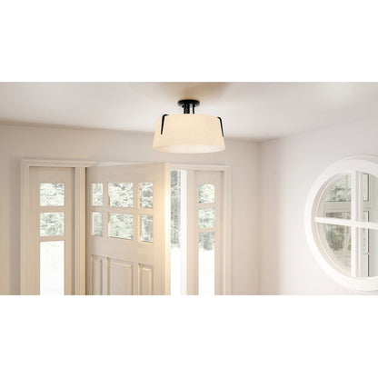 Leona 3 Light Semi-Flush Mount, Matte Black/Fabric Shade