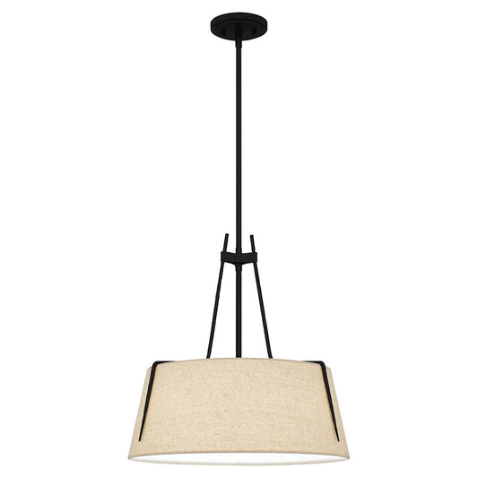 Leona 3 Light Pendant, Matte Black/Fabric Shade