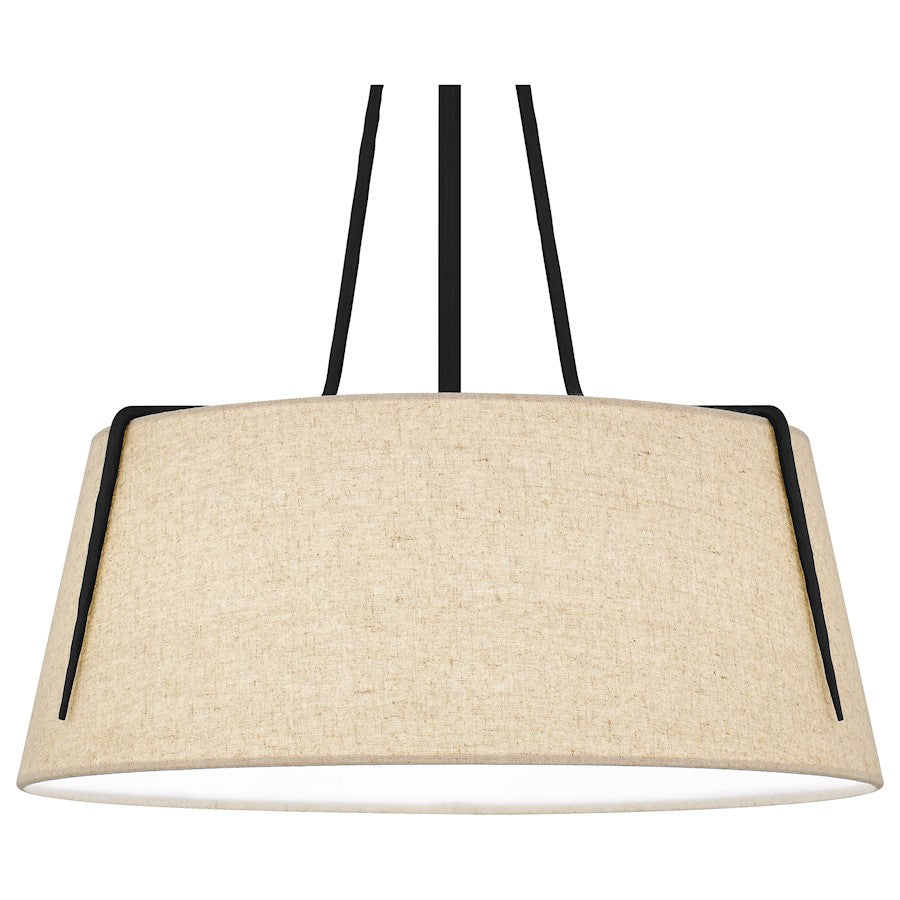 Leona 3 Light Pendant, Matte Black/Fabric Shade