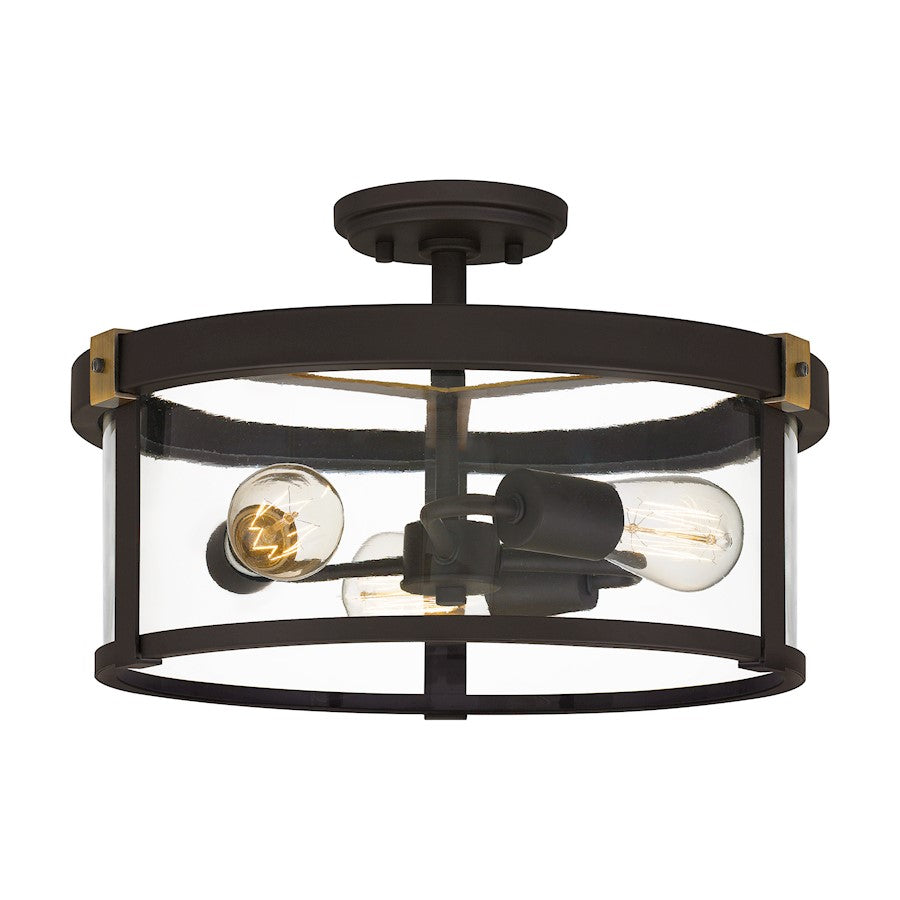 Lisbon 3 Light Semi-Flush Mount, Old Bronze/Clear