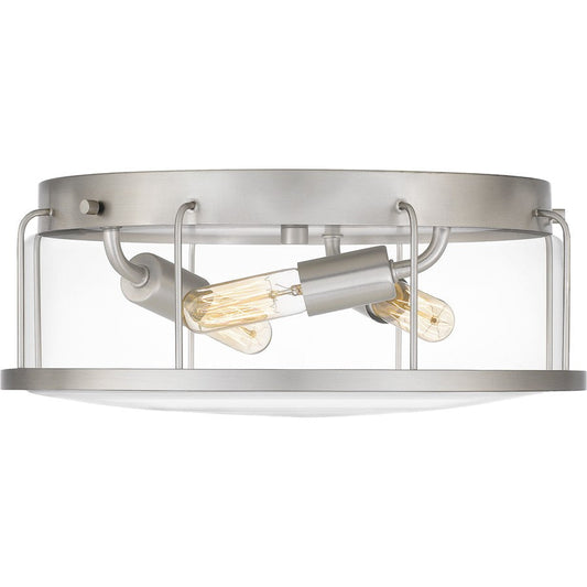 Ludlow 3 Light Flush Mount, Brushed Nickel/Clear