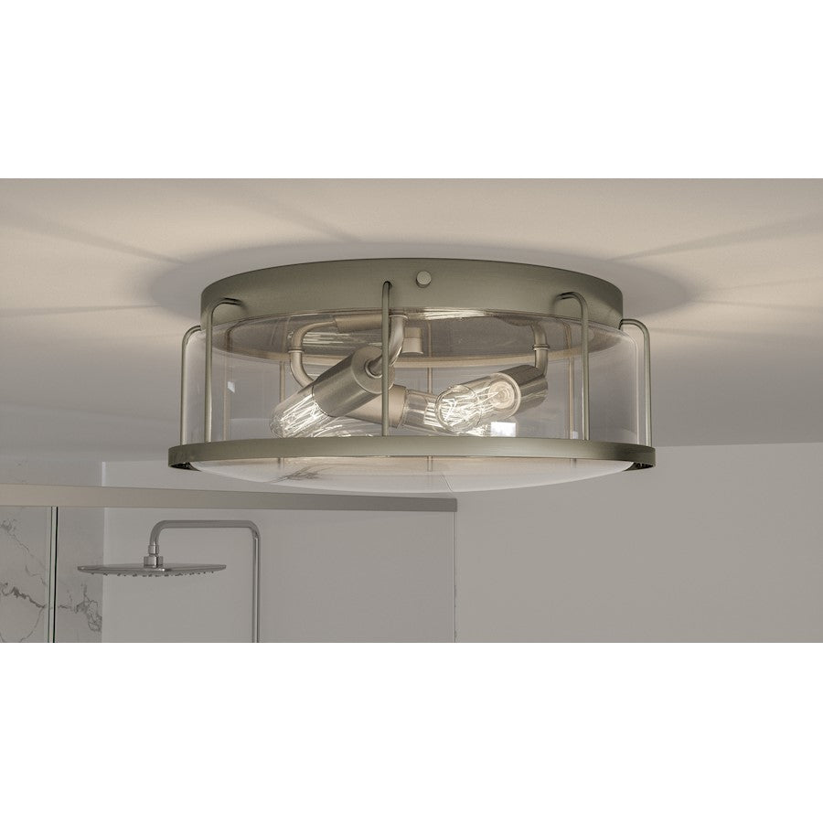 Ludlow 3 Light Flush Mount, Brushed Nickel/Clear