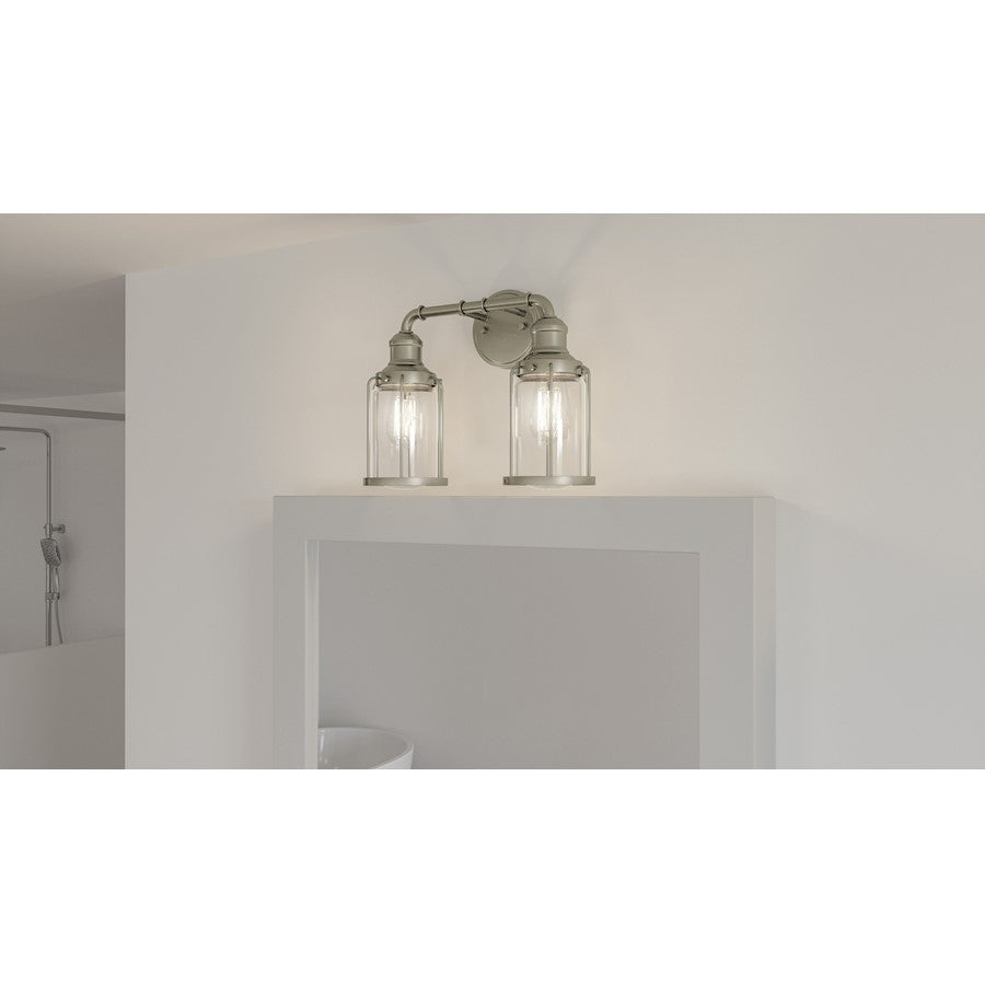 Ludlow 2 Light Bath Light, Brushed Nickel/Clear