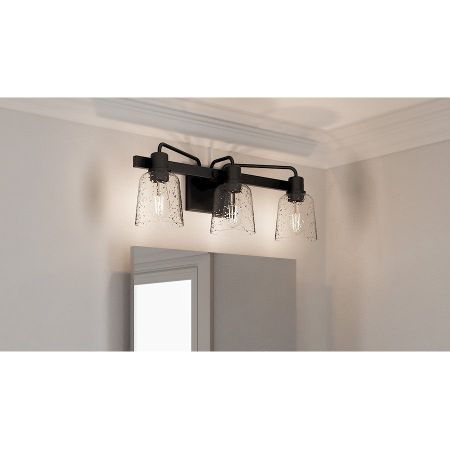 Lydia 3 Light Bath Light, Matte Black/Clear Seedy