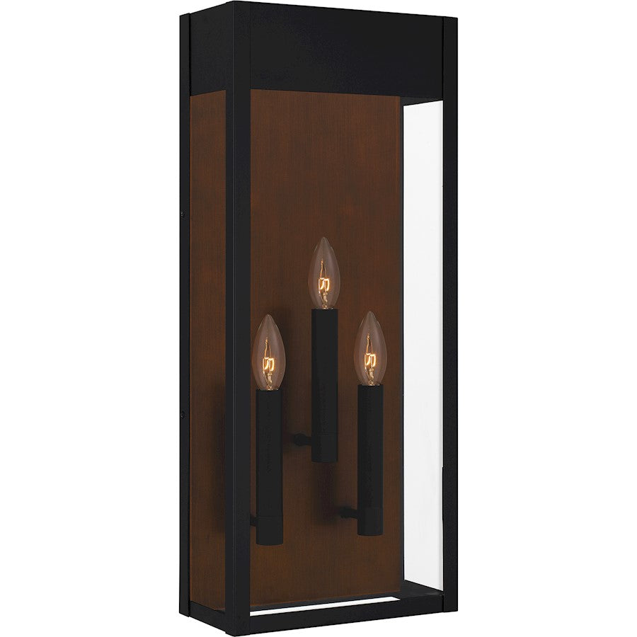 Maren 3 Light Outdoor Lantern, Black/Clear Panel Side