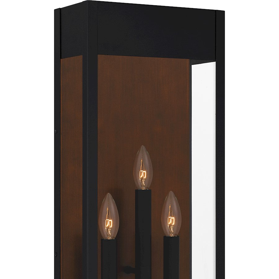 Maren 3 Light Outdoor Lantern, Black/Clear Panel Side