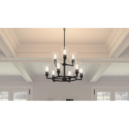 McIntire Chandelier, Matte Black/Clear Seedy