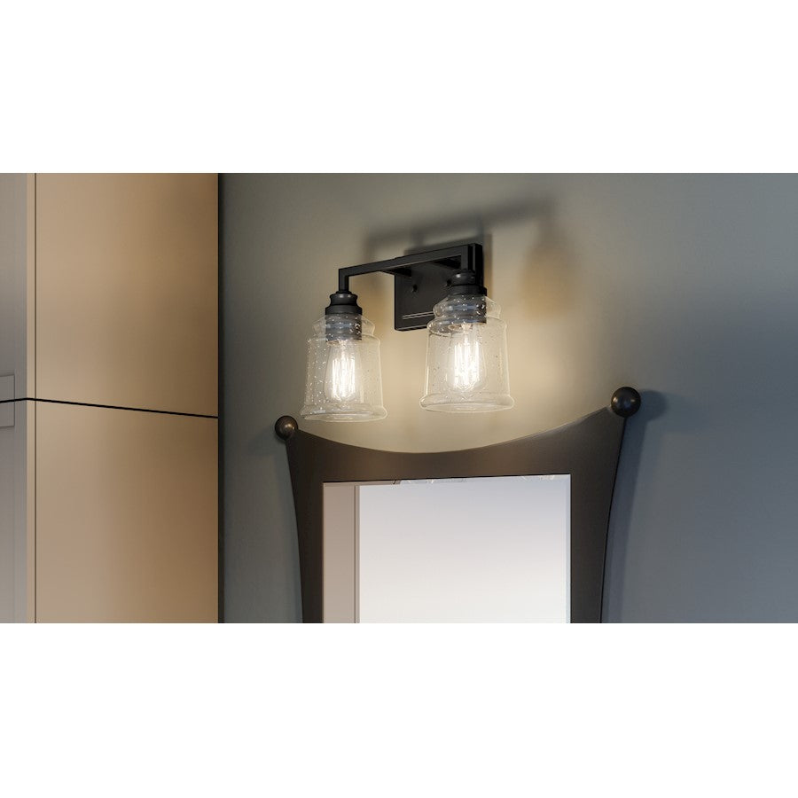 McIntire 2 Light Bath Light, Matte Black/Clear Seedy