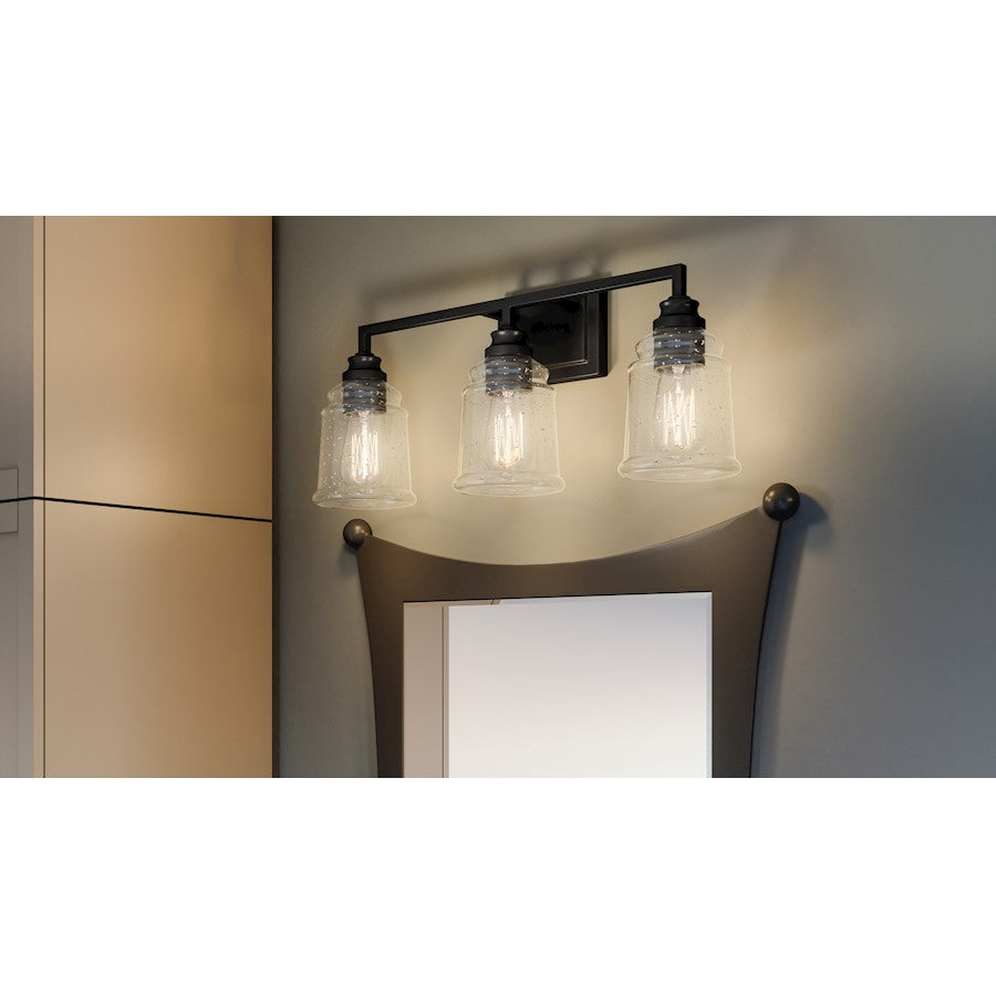 McIntire 3 Light Bath Light, Matte Black/Clear Seedy