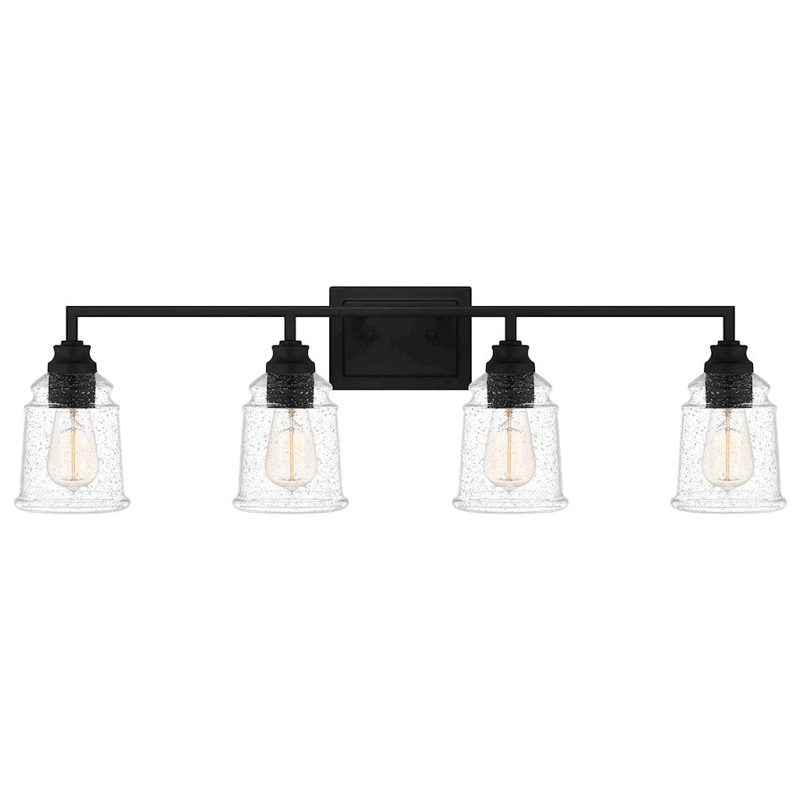 McIntire 4 Light Bath Light, Matte Black/Clear Seedy