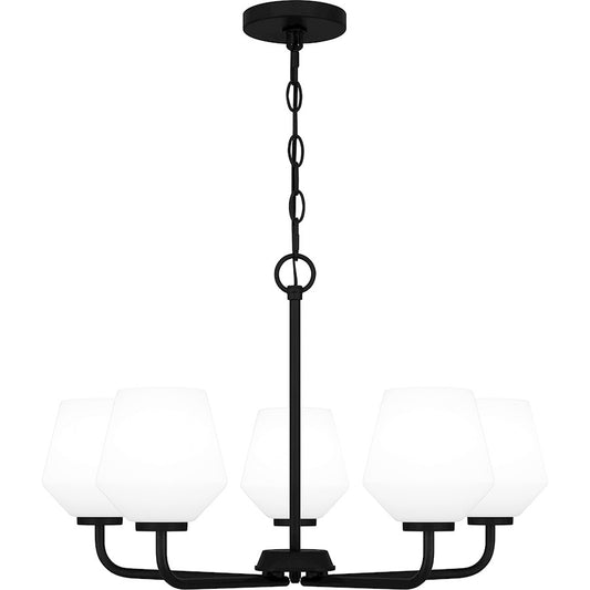 Quoizel Nielson 5 Light Chandelier, Matte Black/Opal Etched - NIE5025MBK