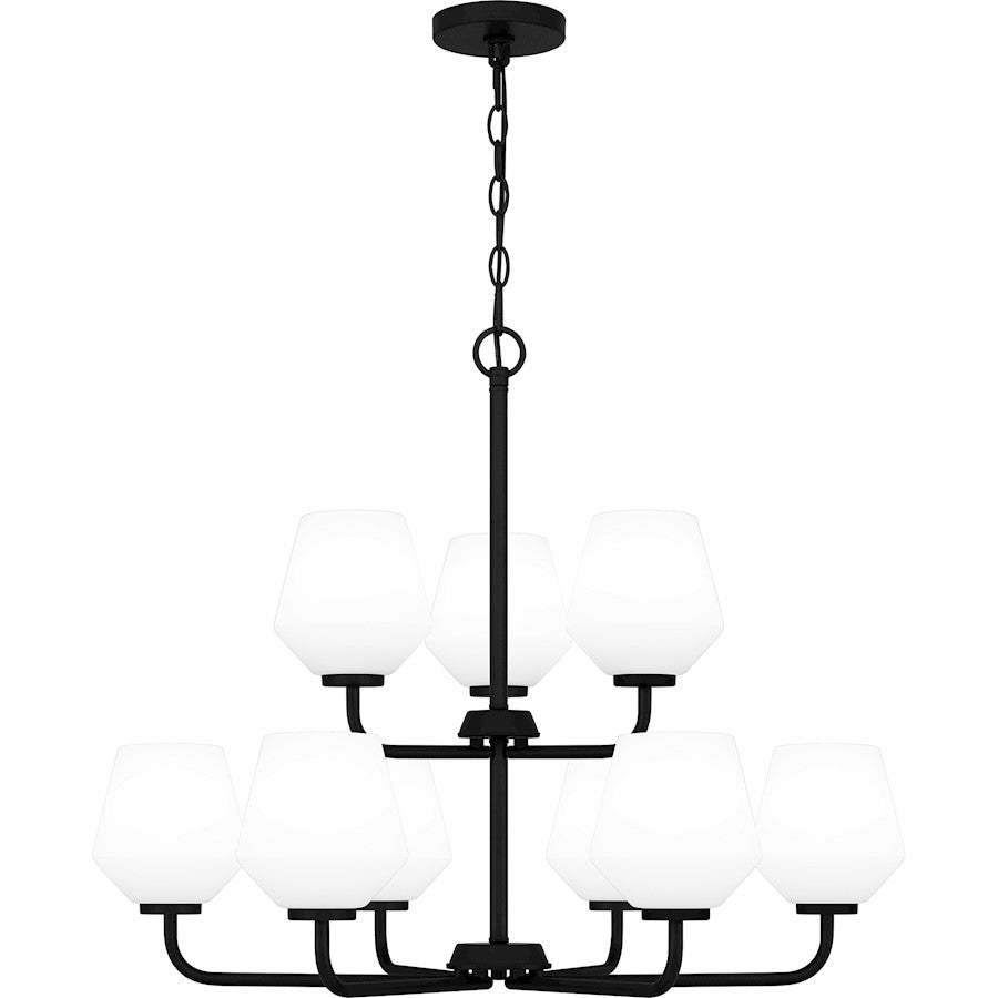 Quoizel Nielson 9 Light Chandelier, Matte Black/Opal Etched - NIE5028MBK