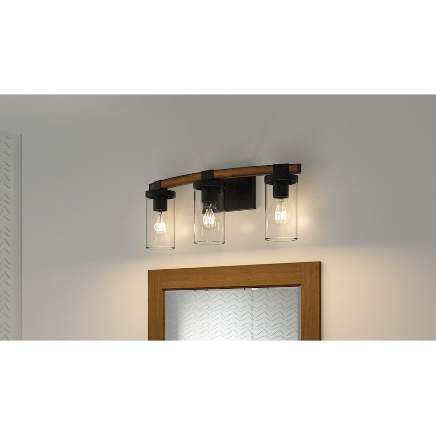 Nottinghill 3 Light Bath Light, Matte Black/Clear