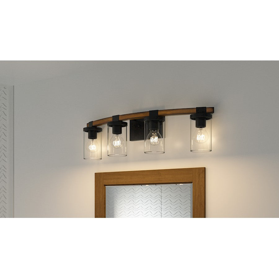 Nottinghill 4 Light Bath Light, Matte Black/Clear