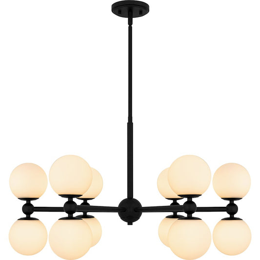 Quoizel Elser 12 Light Chandelier, Matte Black/Opal Etched - PCELS5031MBK