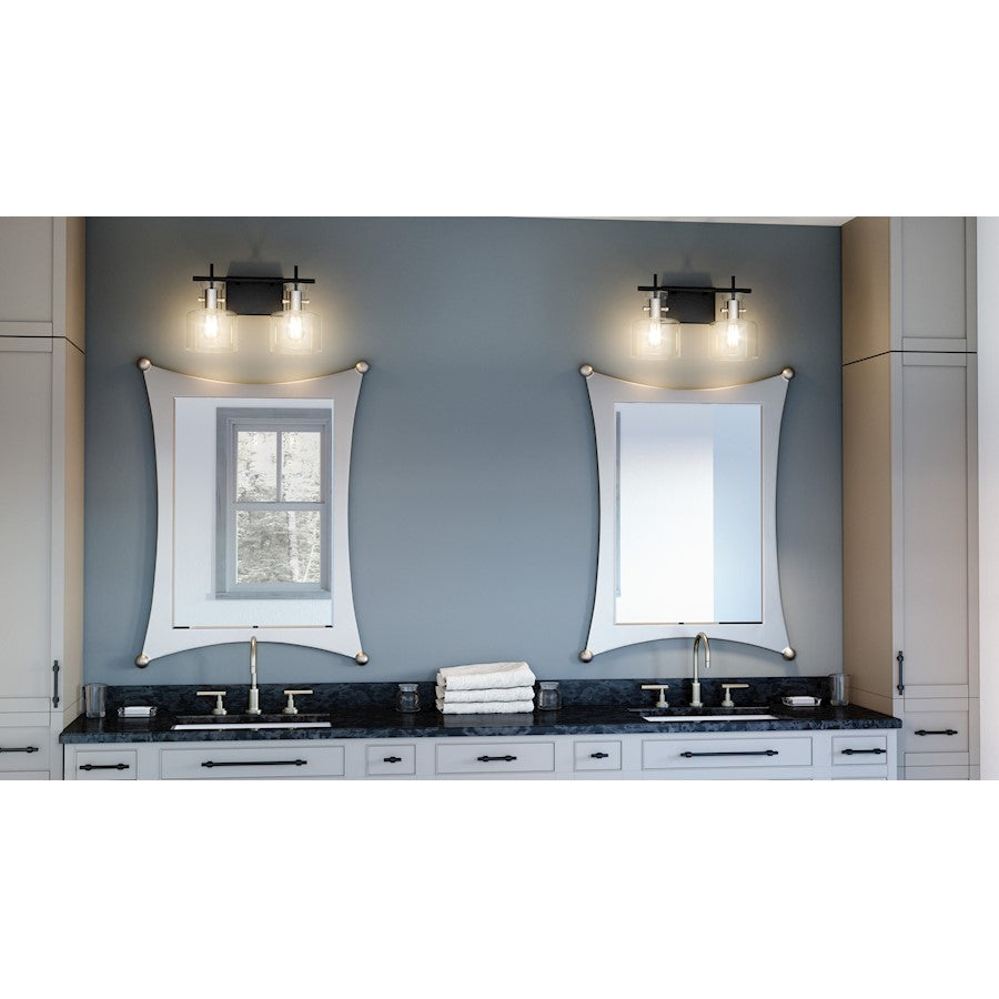 Pensbury 2 Light Bath Vanity, Matte Black/Clear