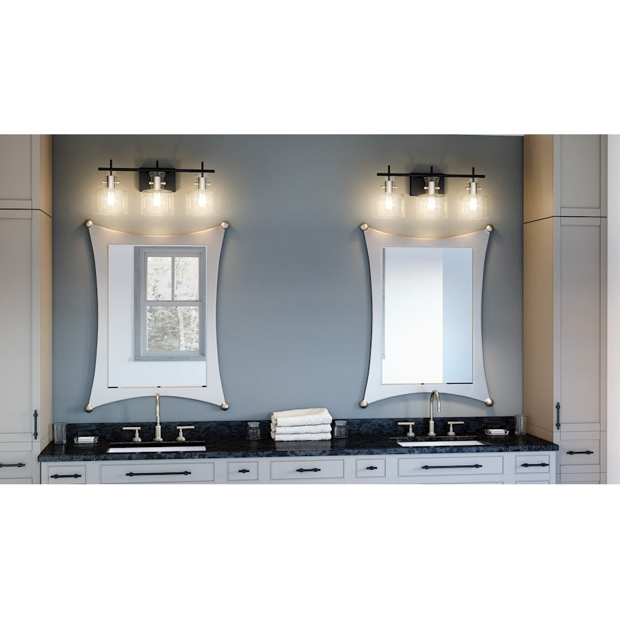 Quoizel Pensbury 3 Light Bath Vanity, Matte Black/Clear - PEN8622MBK