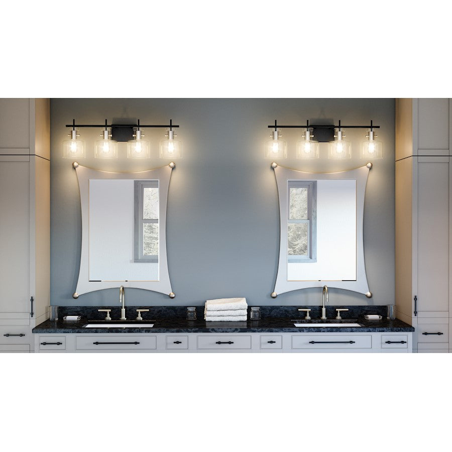 Quoizel Pensbury 4 Light Bath Vanity, Matte Black/Clear - PEN8630MBK