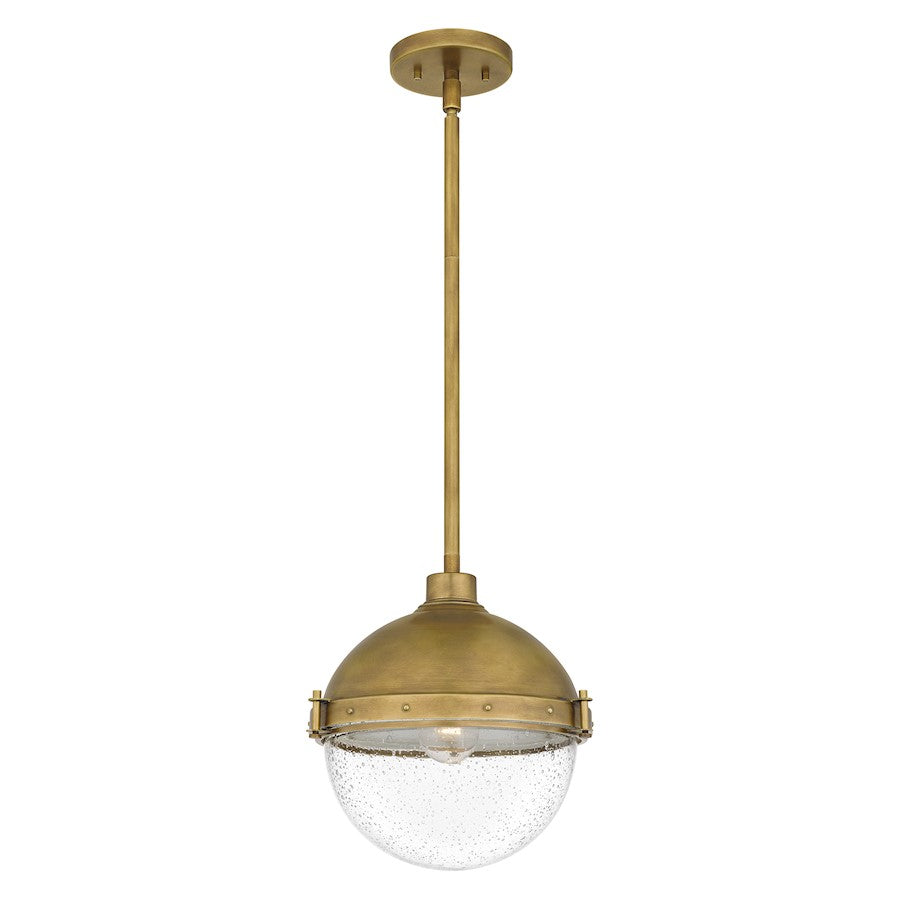 Perrine 1 Light Mini Pendant, Weathered Brass/Clear Seeded