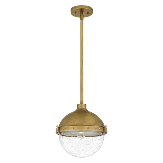 Perrine 1 Light Mini Pendant, Weathered Brass/Clear Seeded