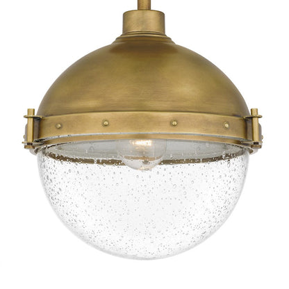 Perrine 1 Light Mini Pendant, Weathered Brass/Clear Seeded