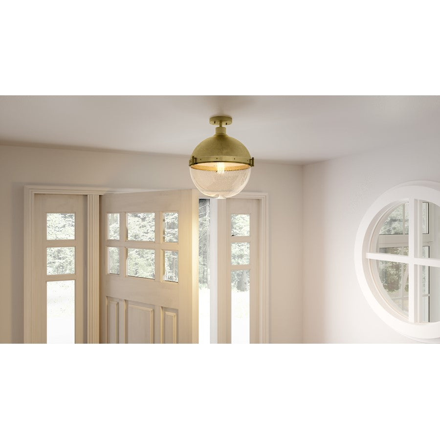 Quoizel Perrine 1 Light Semi-Flush Mount, Weathered Brass/Seeded - PIN1712WS