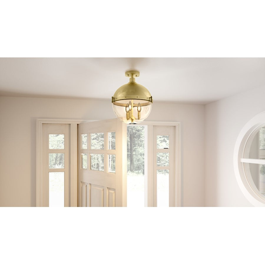 Quoizel Perrine 3 Light Semi-Flush Mount, Weathered Brass/Seeded - PIN1716WS