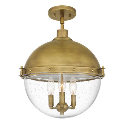 Perrine 3 Light Semi-Flush Mount, Weathered Brass/Seeded