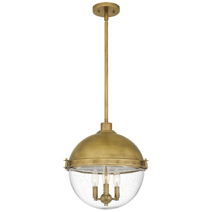 Perrine 3 Light Pendant, Weathered Brass/Clear Seeded