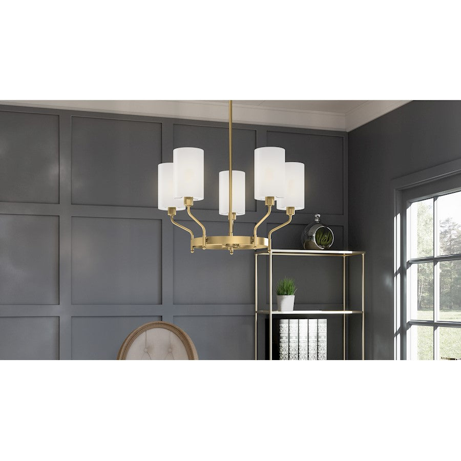 Parkington 5 Light Chandelier, Aged Brass/White