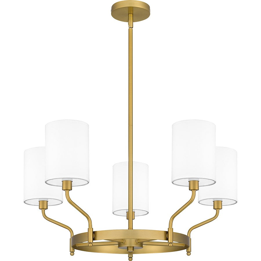 Parkington 5 Light Chandelier, Aged Brass/White