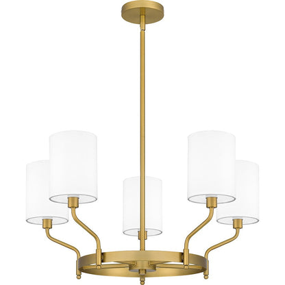 Parkington 5 Light Chandelier, Aged Brass/White