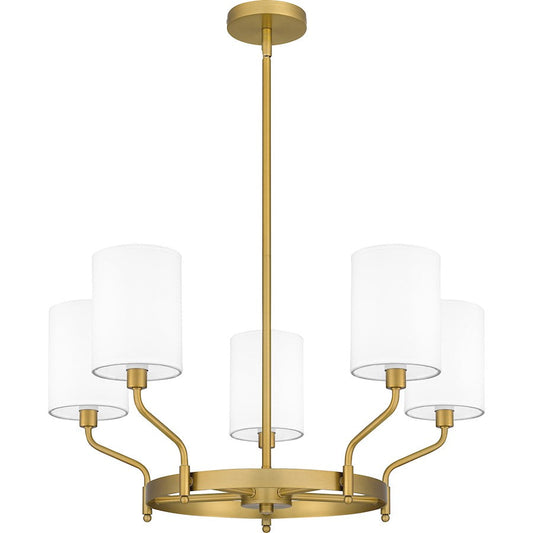 Parkington 5 Light Chandelier, Aged Brass/White